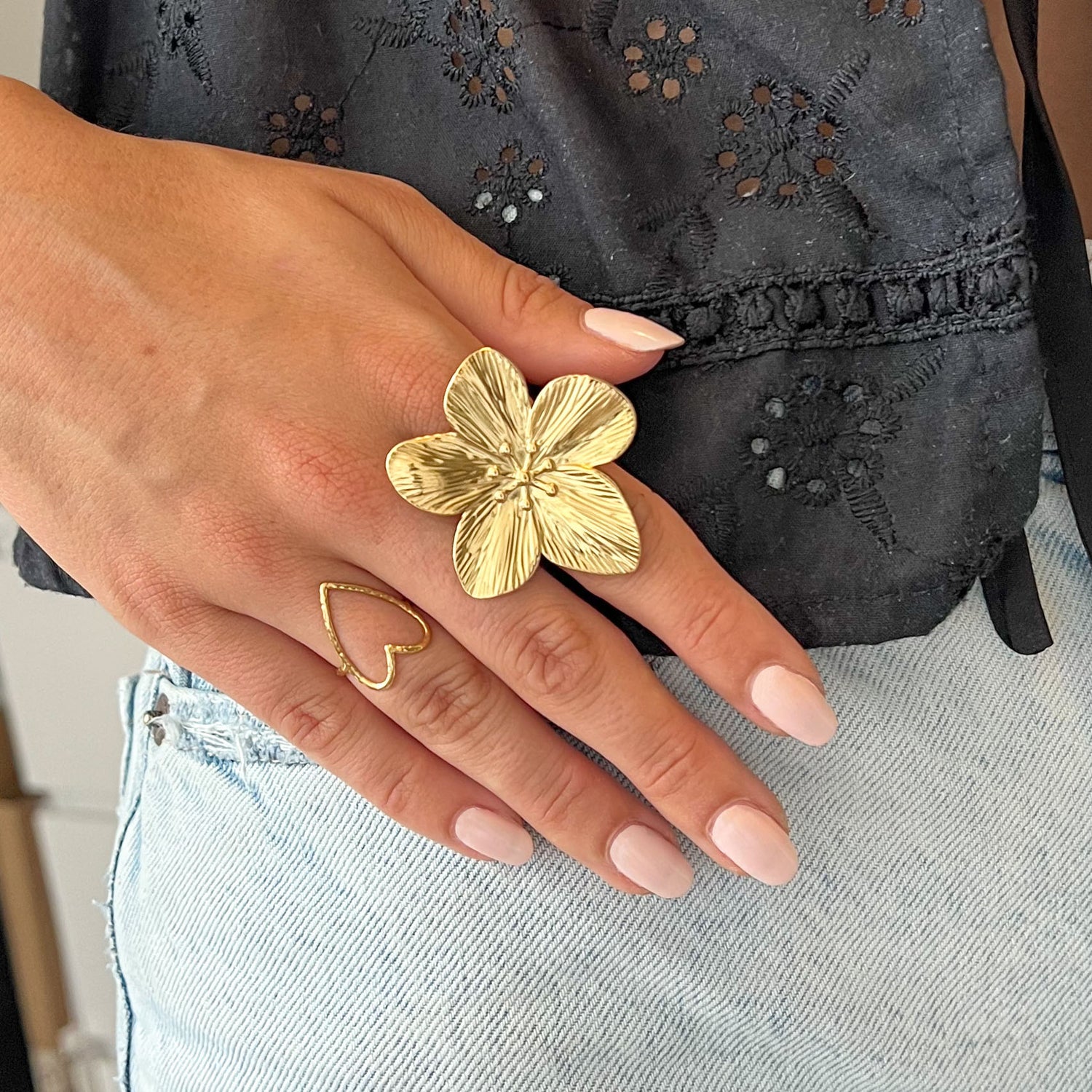 tropical flower ring - goud