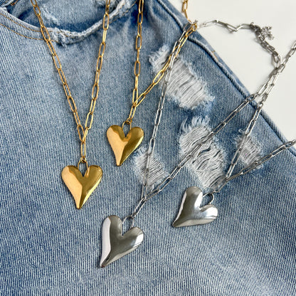 big heart ketting - zilver