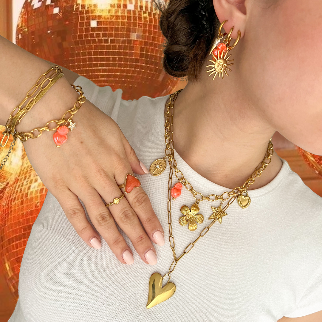 orange sweetheart oorbellen - goud