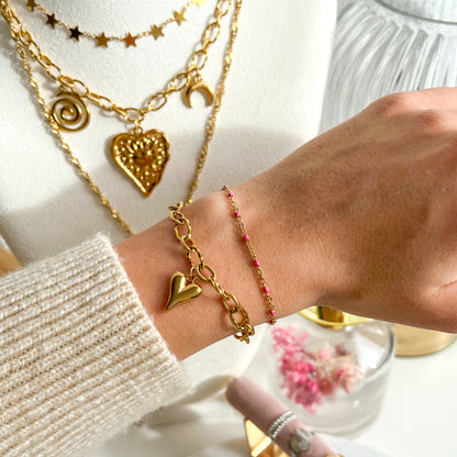 roze ball chain armband - goud