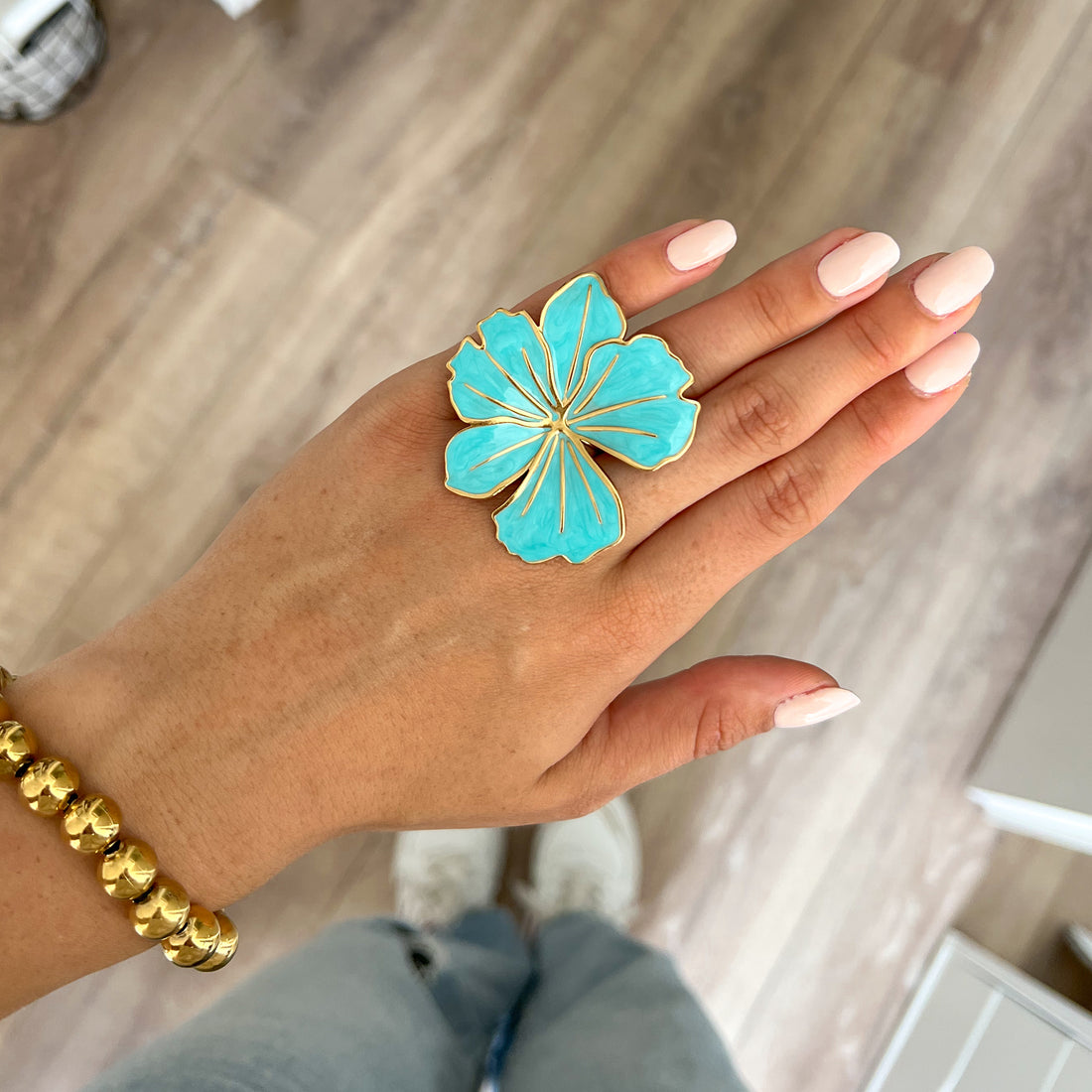 turquoise statement flower ring