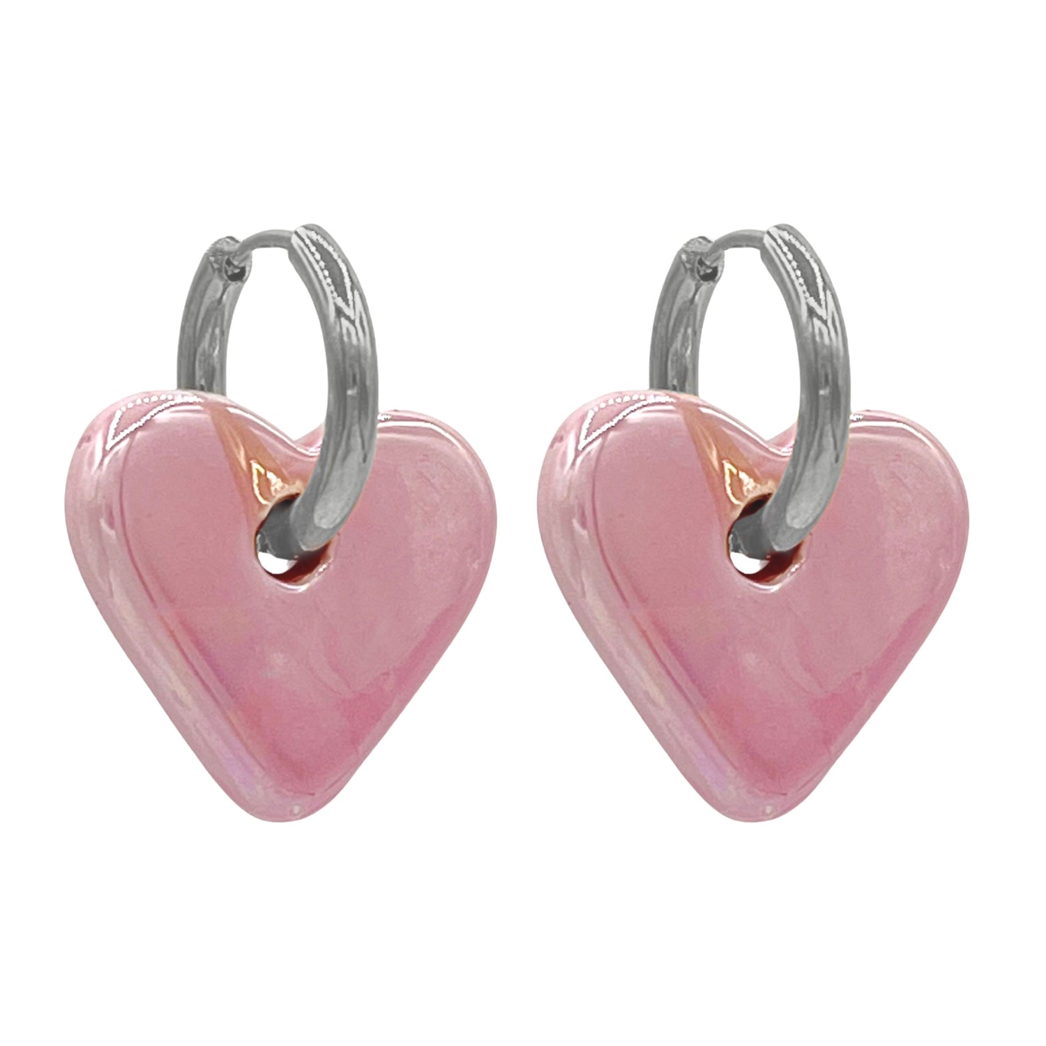 roze valentine oorbellen - zilver