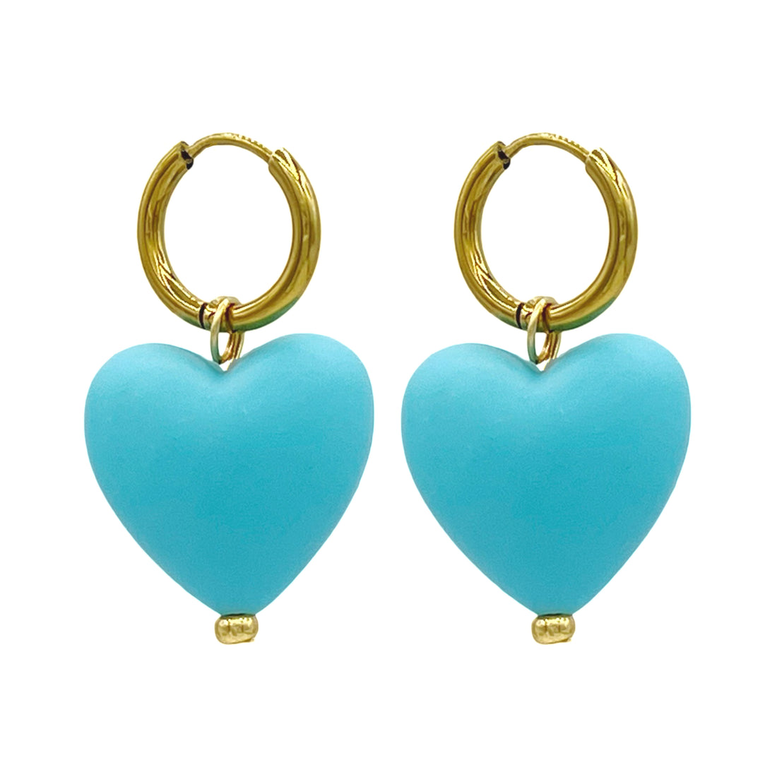 blauwe forever love oorbellen - goud