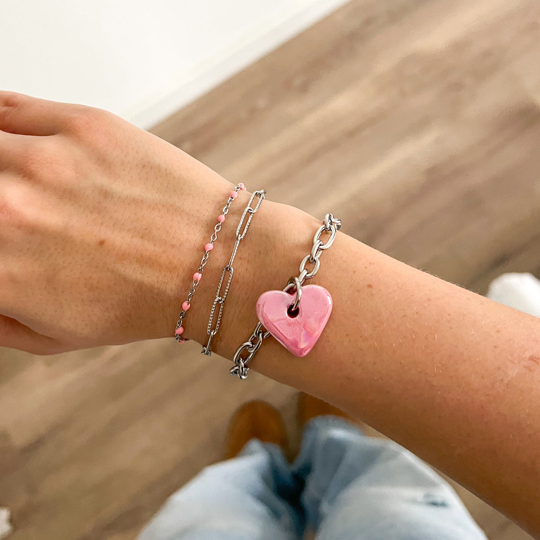 roze valentine armband - zilver