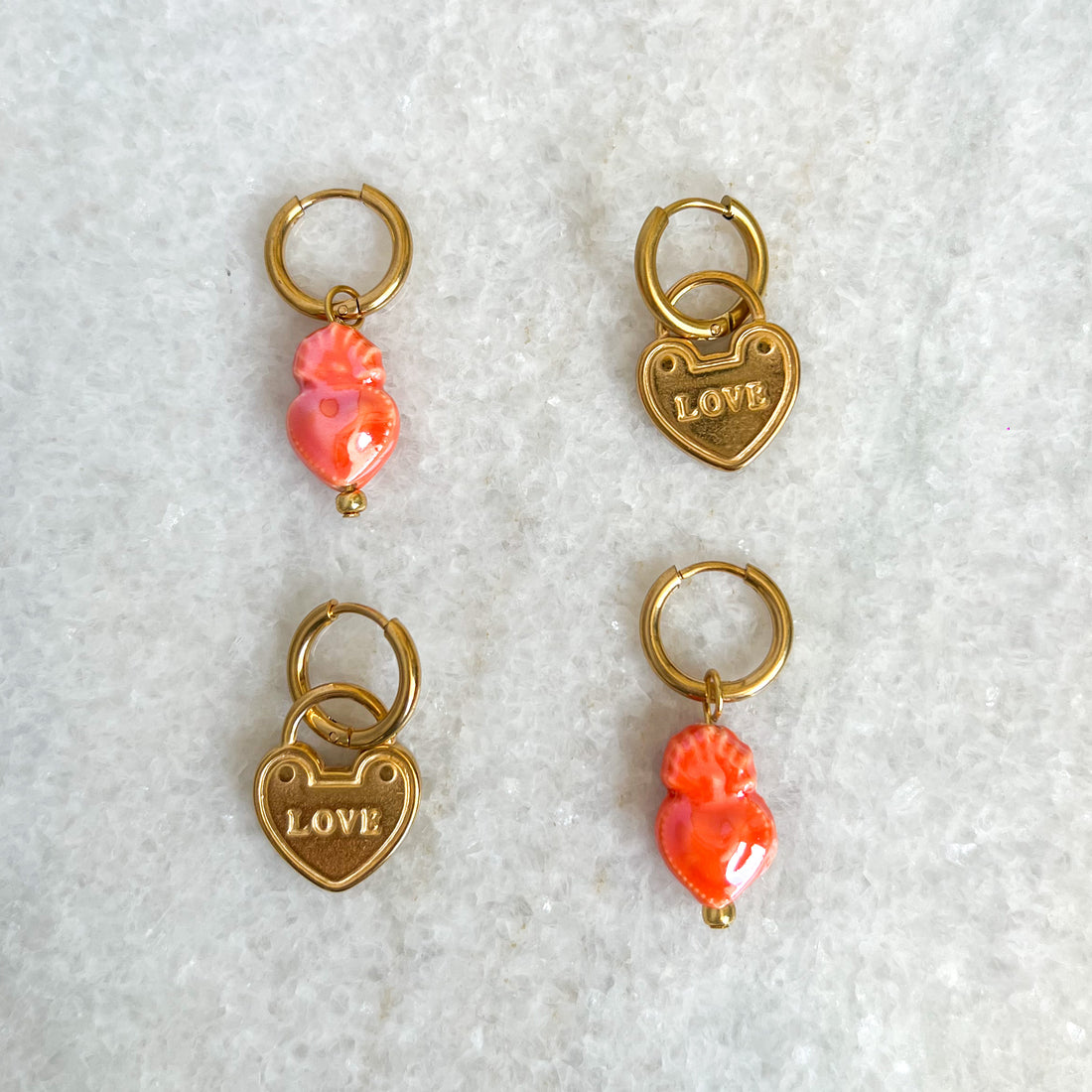 orange sweetheart oorbellen - zilver