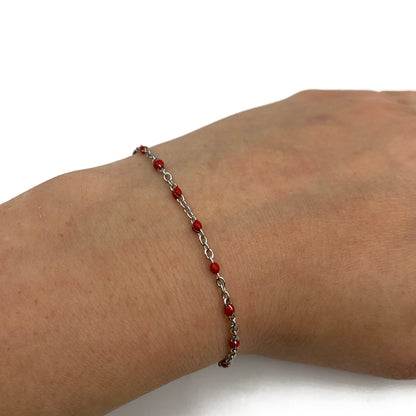 rode ball chain armband - zilver