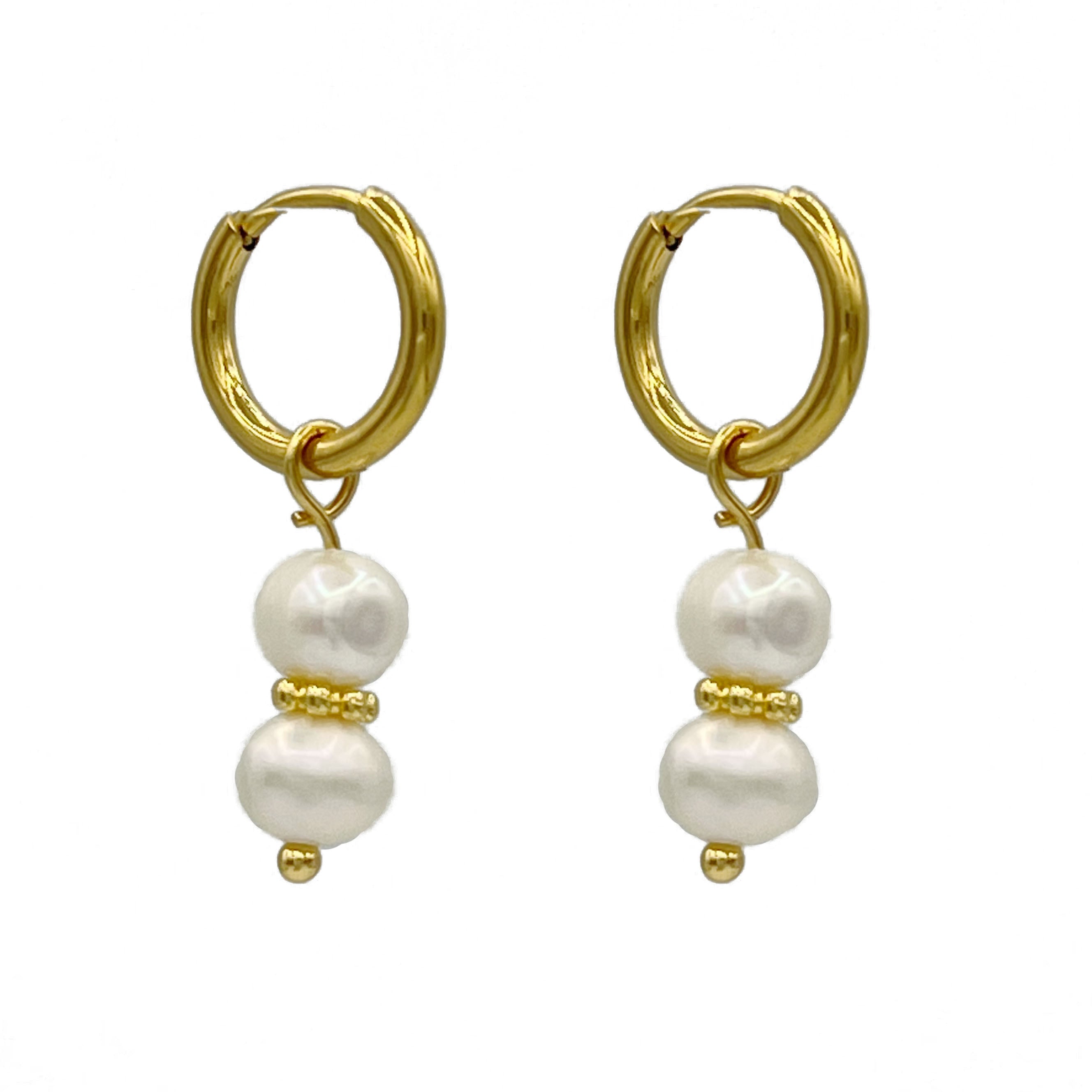 double pearl oorbellen - goud