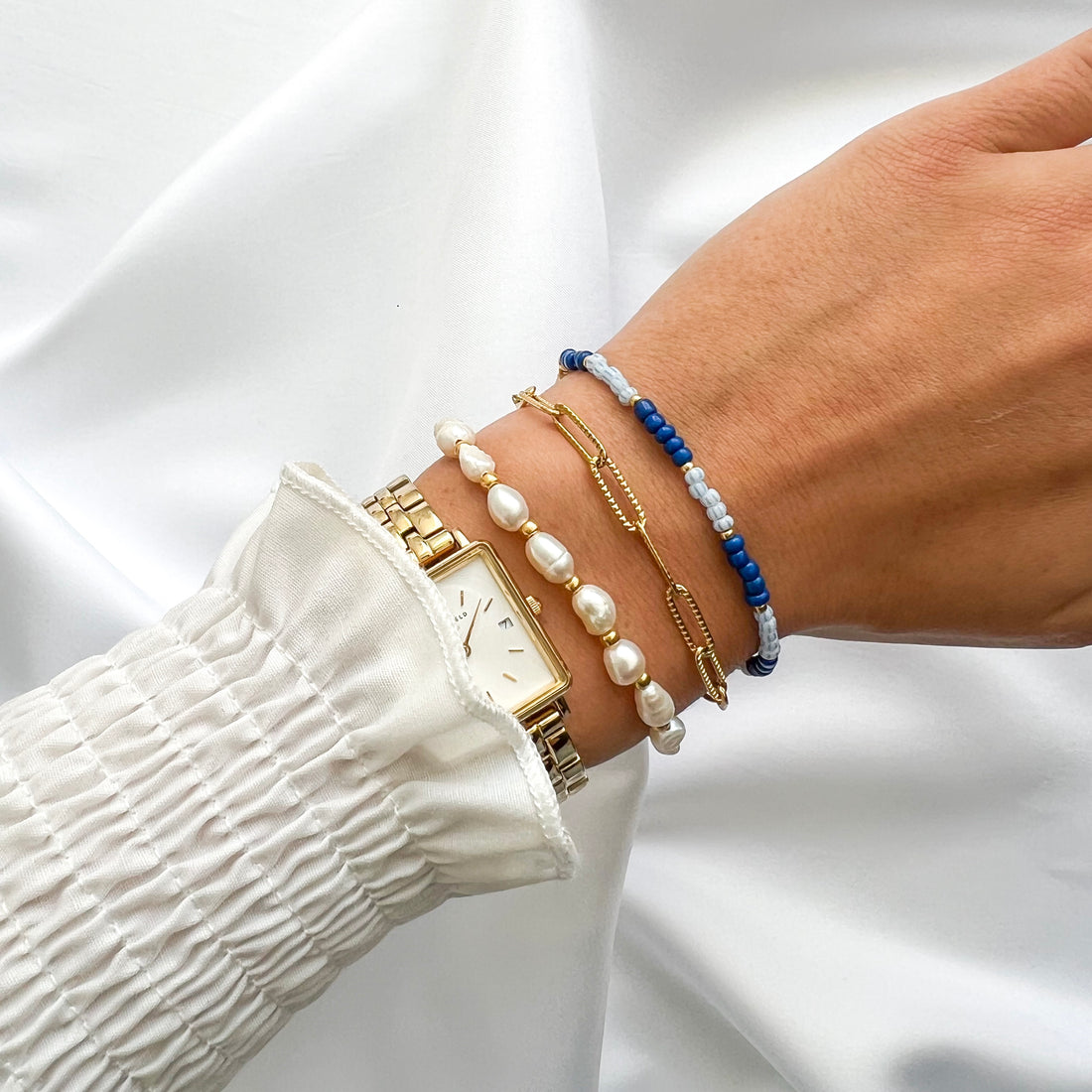 freshwater pearl armband - goud