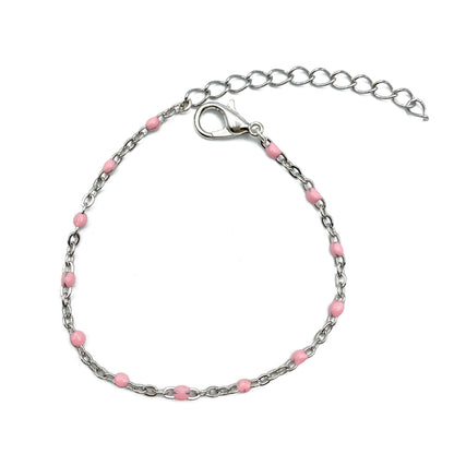 lichtroze ball chain armband - zilver