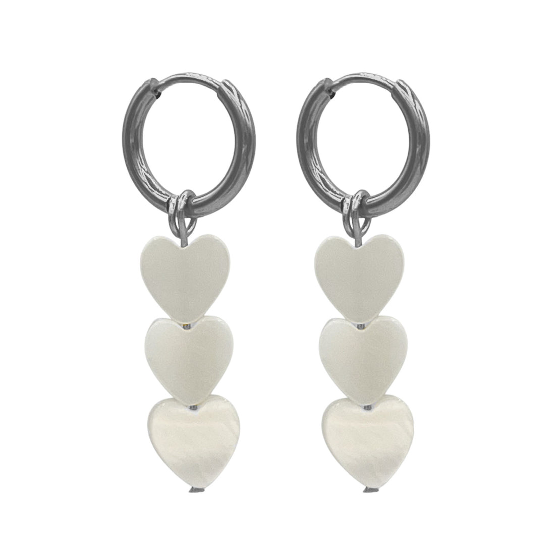 pearlescent hearts oorbellen - zilver