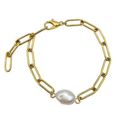 smooth chain pearl armband - goud